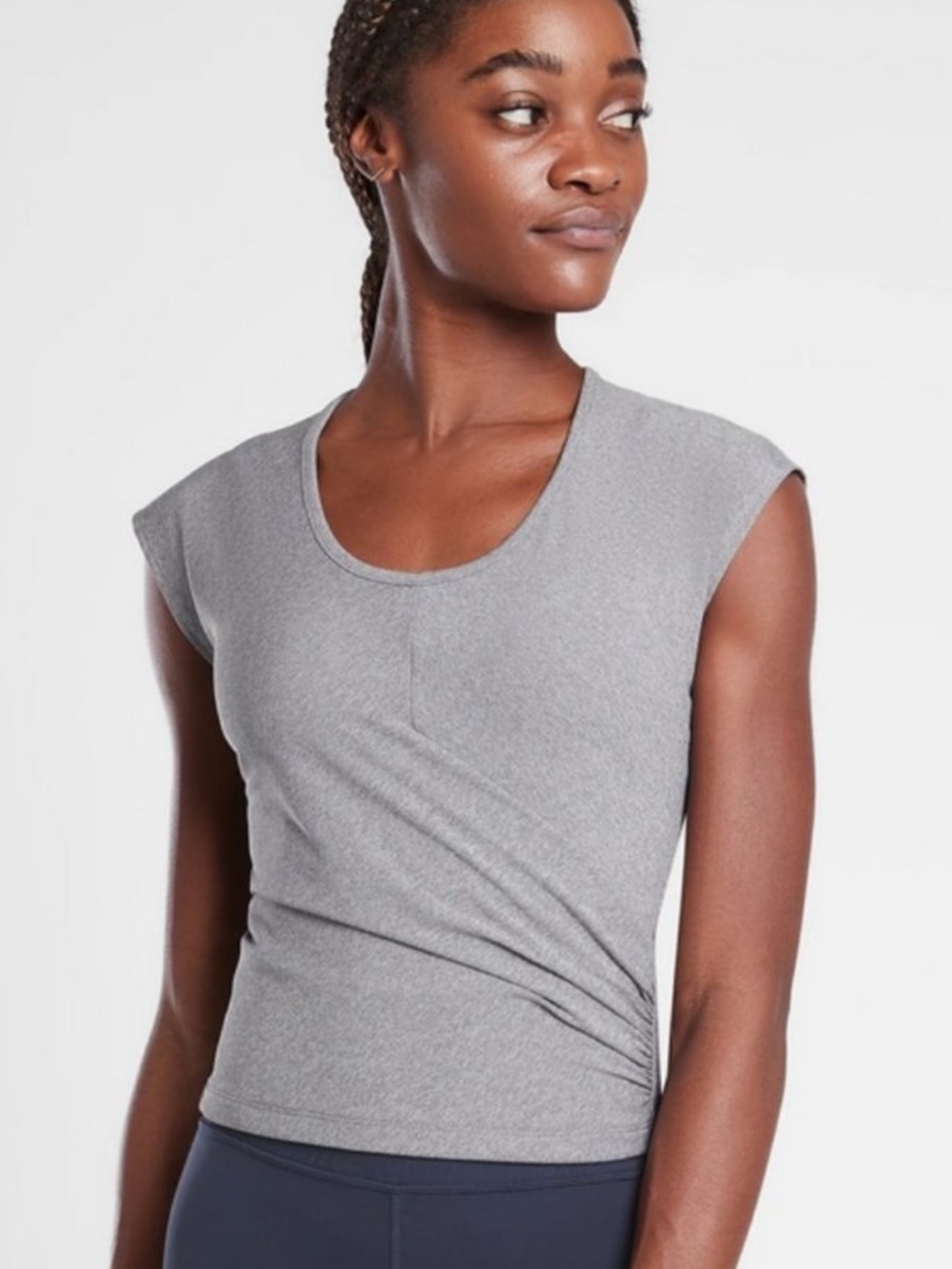 Athleta Bayview cap sleeve faux wrap top gray size small